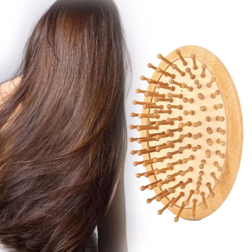 Vista 8 de Peine de masaje de madera, cepillo de pelo ovalado de madera sin mango, mini cepillo de madera para el cabello, masajeador de cuero cabelludo
