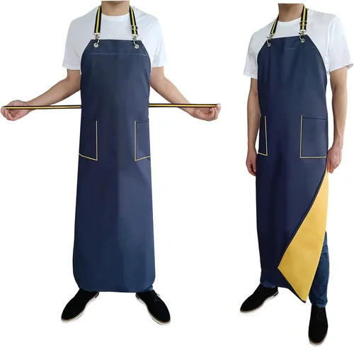 Vista 6 de Delantales de goma impermeables con bolsillos para lavavajillas, delantal impermeable para restaurante, correa ajustable para el cuello de 47