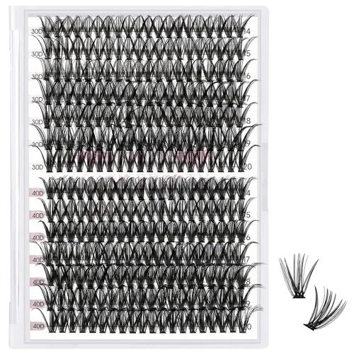 Vista 9 de 280 piezas de pestañas en grupo, mixtas 30D+40D, 14 filas de pestañas que se ven como extensiones, para ponértelas tú misma en casa (30+40-C-10 mm)