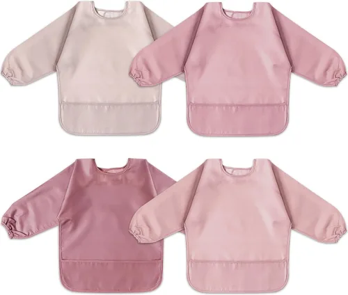Vista 8 de POIKSHARK 4 Pack Long Sleeve Bib, Reusable Bib with Catch-all Pocket