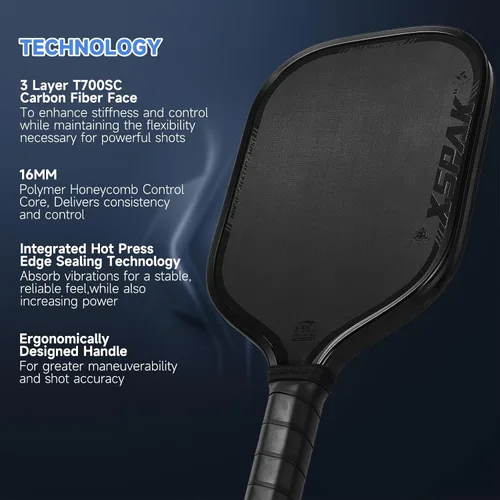 Vista 6 de Paleta de pickleball de fibra de carbono, edición de torneo, opciones de tecnología de superficie, campeón del mundo, raqueta de pickleball - Paleta
