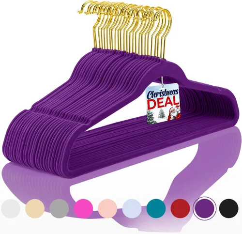 Vista 11 de MIZGI Paquete de 30 perchas de terciopelo de alta calidad, resistentes, antideslizantes, delgadas, perchas de terciopelo negro, ganchos dorados