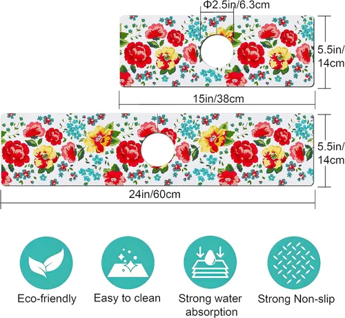 Vista 3 de Tapete protector contra salpicaduras para grifo de fregadero de cocina - 2 piezas, tapete súper absorbente de secado rápido, accesorios