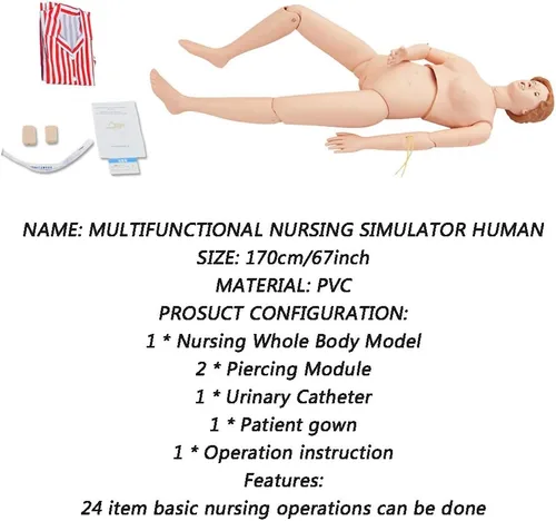 Vista 3 de Maniquí de entrenamiento de habilidades de enfermería, cuidado del paciente, tamaño real, 67 pulgadas, maniquí de cuerpo completo para enfermería
