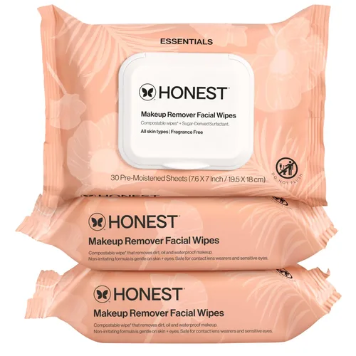 Vista 10 de Honest Beauty Toallitas faciales limpiadoras sin fragancias A base de plantas, hipoalergénicas, suaves para pieles sensibles, 30