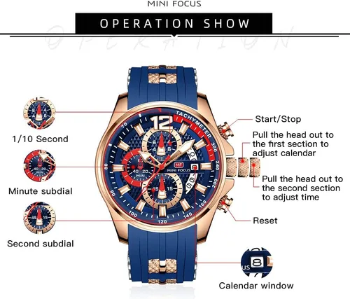 Vista 5 de MF MINI FOCUS Men Watch Casual Fashion Wrist Watches (Chronograph/Waterproof/Luminous/Calendar) Silicon Band Quartz Watches for Men (Black2)