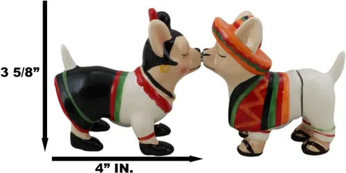 Vista 2 de Ebros Chi Chi Chi Kissing Mexicano Chihuahua Mascota Perro con sombrero y serape pareja salero y pimentero Set de figuras de cerámica para fiesta