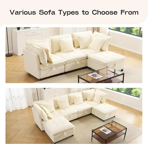 Vista 7 de Sofá modular modular en forma de L de 102.5 pulgadas con almacenamiento, sofá de asiento profundo de 4 plazas con cojines copetudos y almohadas