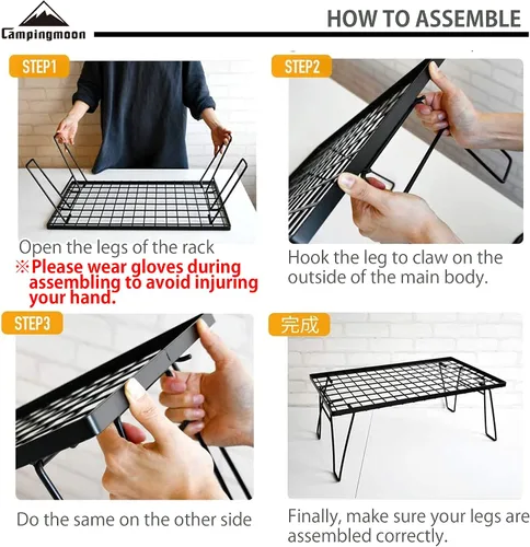 Vista 5 de CAMPINGMOON Estante de almacenamiento apilable multiusos plegable, chapado en acero negro