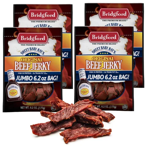 Vista 18 de Bridgford Sweet Baby Ray's Beef Jerky Sweet N Spicy 6.2 onzas, paquete de 3 – Cecina de res dulce y picante alta en proteínas para tu preferencia
