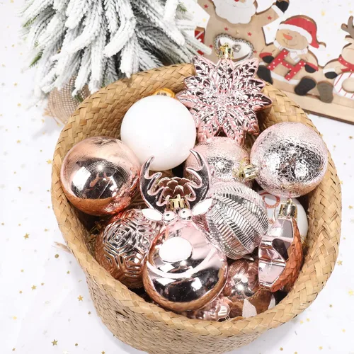 Vista 5 de Paquete de 100 bolas de Navidad inastillables, adornos decorativos de Navidad para árbol de Navidad, oro rosa