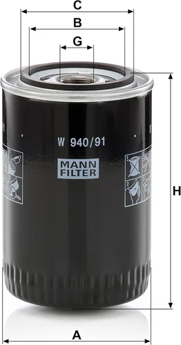 Vista 2 de MANN-FILTER Filtro de aceite W 940/91 para aplicaciones fuera de carretera