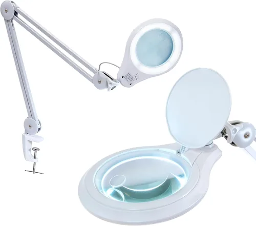 Vista 10 de Neatfi Lámpara de aumento bifocal LED de 1,200 lúmenes, lente de vidrio de 5 pulgadas, aumento doble 2.25X/6X, regulable, brazo ajustable con Negro