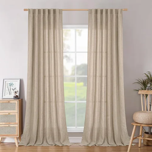 Vista 17 de BGment Cortinas cortas de lino marfil de 36 pulgadas de largo para ventanas de cocina, pequeñas cortinas texturizadas rústicas para café sobre