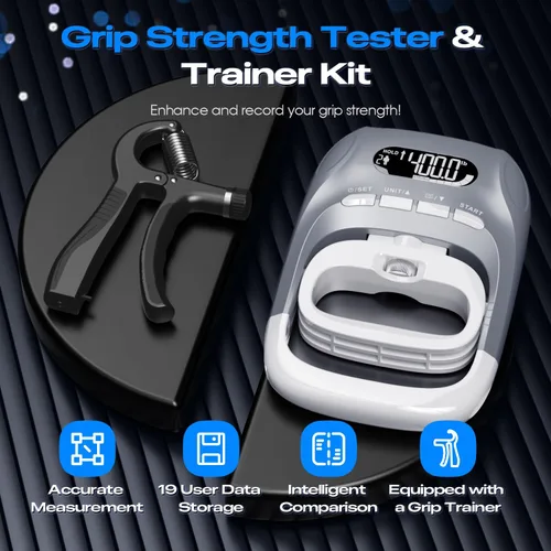 Vista 2 de Electronic Grip Strength Tester With Adjustable Hand Gripper, Hand Dynamometer of 400lbs/180kg Tester Set with Digital Display – Precision Training