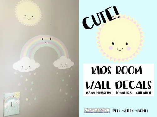 Vista 2 de Calcomanías de pared para niñas, diseño de arco iris, habitación de bebé, vinilo para habitación de niños, decoración de dormitorio (arcoíris kawaii)