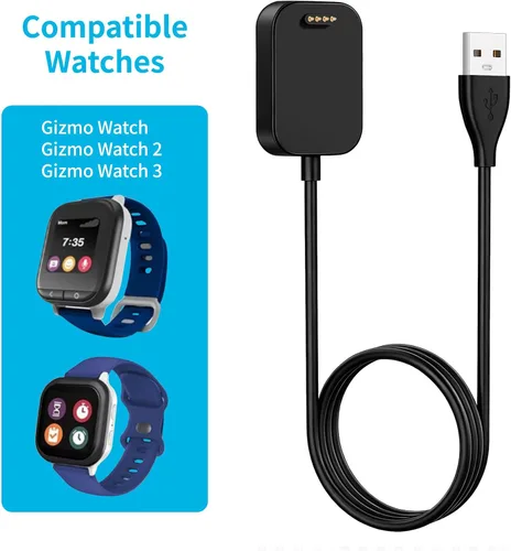 Vista 4 de Paquete de 2 cables de carga para reloj Gizmo, cable de carga magnético de 3.3 pies 2-Negro/Blanco
