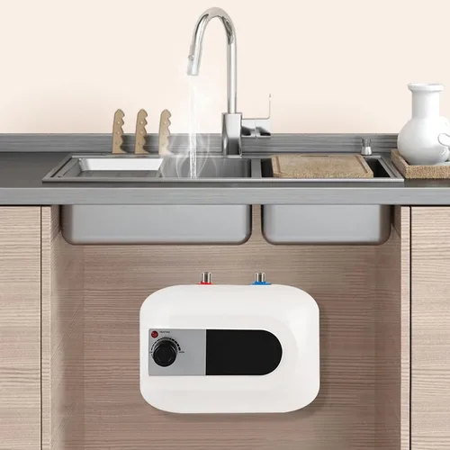 Vista 2 de Calentador de agua eléctrico de mini-tanque, 110 V, 1.6 galones, 1500 W, punto de uso instantáneo, calentador de agua caliente para remolque, baño
