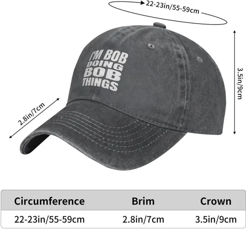 Vista 4 de Gorra de béisbol con texto en inglés "I'm Bob Doing Bob Things Distressed Dad", gorra de béisbol para hombre de los años 90, de mezclilla lavada