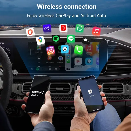 Vista 5 de OTTOCAST 4 en 1 Car TV Mate Max y adaptador inalámbrico Carplay/Android Auto Adaptador de coche HDMI, iPhone y Android, viendo películas