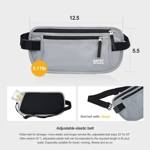 Vista 17 de DAITET Cinturón de dinero, soporte para pasaporte, cartera de viaje oculta segura con bloqueo RFID, riñonera encubierta (negro), Negro, Rfid