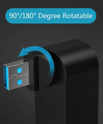Vista 5 de Hub USB 3.0 [90°/180° grados giratorio], extensor divisor USB de 4 puertos con 3 puertos USB y 1 puerto USB C de alimentación/datos, concentrador