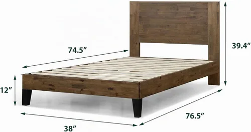 Vista 2 de Zinus Tonja - Marco de cama de plataforma de madera con cabecero, base de colchón con soporte de listones de madera, no necesita somier, fácil