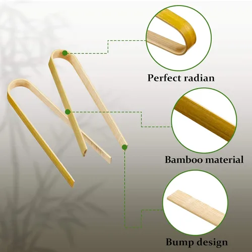Vista 3 de Patelai 90 piezas de mini pinzas de bambú largas para tostadas, utensilios de cocina de bambú desechables de madera para tostadas de pan