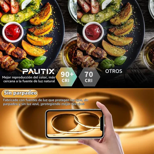 Vista 4 de PAUTIX Tira de luz LED COB USB de 5 V, 6.56 pies/6.6 ft, 1200 lm, regulable, 640 LED, 2700 K, blanco cálido, CRI90+ con retroiluminación de TV