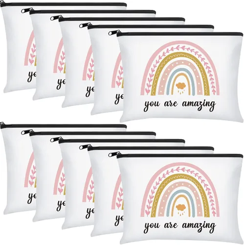 Vista 12 de Chunful 10 Piezas Bolsas de Maquillaje de Lona Inspiradoras para Mujeres Regalo de Graduación Bolsas de Cosméticos de Lona Arcoíris a Granel