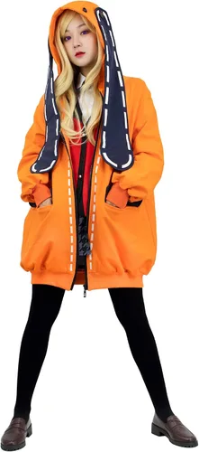 Vista 2 de DAZCOS Chaqueta de cosplay de anime para mujer sudadera con capucha de muslo largo naranja para Halloween Naranja