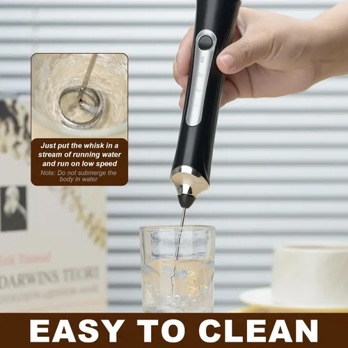 Vista 6 de Espumador de leche eléctrico de mano con 2 cabezas, batidor de café con espuma recargable por USB de 3 velocidades, licuadora de espuma para café