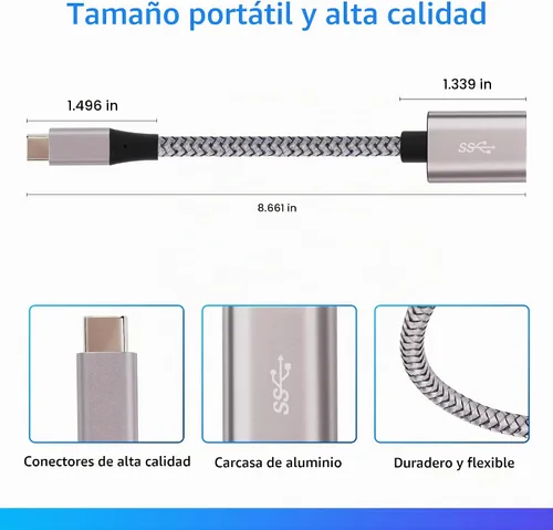 Vista 6 de Adaptador USB-C a USB 3.1 (Paquete de 2), Cable OTG tipo C trenzado de nylon USB C macho a USB A 3.0 hembra para iPhone 15, iPhone 15 ProMax Paquete