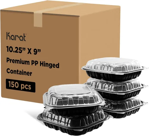 Vista 11 de Karat Contenedor con Bisagras de PP Premium [300 ct], Contenedores de Comida para Llevar - Caja (6"x6", 1 compartimento)
