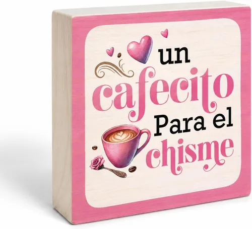 Vista 8 de Un Cafecito Para el Chisme – Cartel de madera de barra de café de 5 pulgadas – Cartel de madera rústica rosa – Decoración de mesa de granja