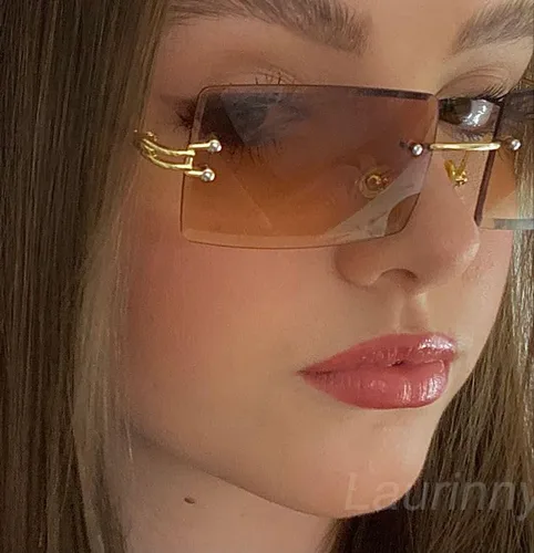 Vista 5 de Gafas de sol rectangulares para mujeres y hombres, sin marco, cuadradas, gafas de sol para hombre