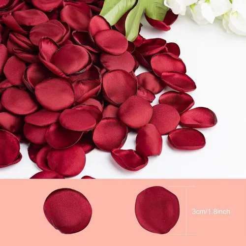 Vista 2 de 400 pétalos de rosa de seda rojo burdeos para noches románticas, centros de mesa de pasillo de bodas, mesa, fiesta, decoración del hogar, decoración