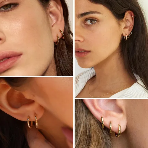 Vista 4 de Senteria 925 Sterling Silver Hoop Earring 5 Pairs Small Silver Hoop Earrings Hypoallergenic Silver Hoop Earring for Women Cartilage Sleepers Huggie