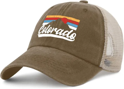 Vista 2 de Colorado Mountains Hat Trucker Hat Men Trendy Mesh Hat for Summer, Pigmento Caqui02, Talla única