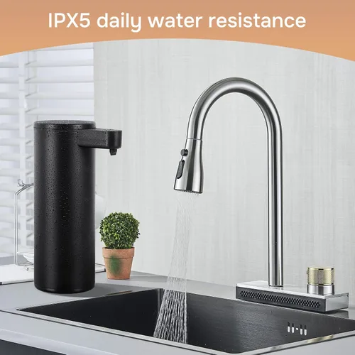 Vista 4 de Dispensador automático de jabón de acero inoxidable con sensor, dispensador de jabón infrarrojo, eléctrico, IPX5, impermeable, USB-C, sensor de Negro