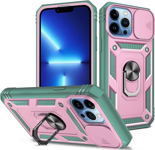 Vista 28 de Funda para iPhone 11, soporte giratorio y cubierta deslizante Verde Rosa