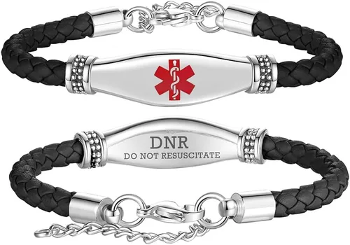 Vista 7 de LinnaLove Pulseras de alerta médica para mujeres, hermosas pulseras de cuero femenino para identificación médica con grabado gratuito