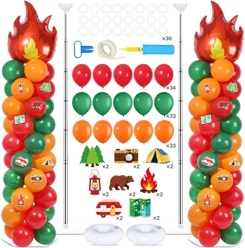 Vista 26 de Juego de 2 soportes de columna de globos nocturnos de película con 102 globos de aluminio de palomitas de maíz, soporte de torre ajustable de 5.57