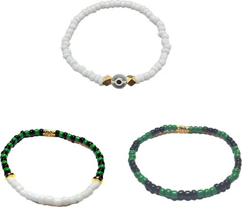 Vista 19 de Juego de 3 pulseras de cuerda elástica de santería de ojo malvado hechas a mano Obatala Oshun Yemaya Orula Elegua Oya Ogun Ochosi Shango Babalu Aye
