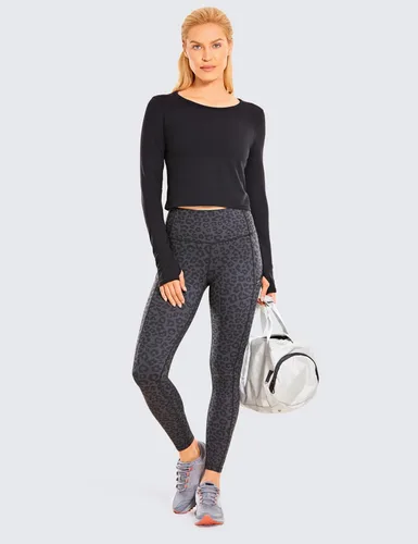 Vista 5 de CRZ YOGA Camisetas cortas de manga larga para mujer, camisetas recortadas de entrenamiento, yoga, ajustadas, atléticas, para gimnasio, con agujero