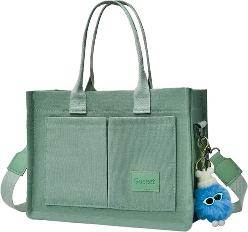 Vista 16 de Bolso de lona para mujer con bolsillos, bolso cruzado para portátil de trabajo, bolso de hombro para todo lo demás, bolso de lona para todos