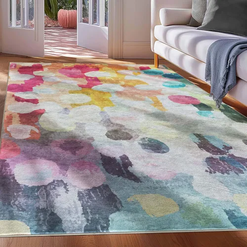 Vista 7 de Well Woven Apollo Abstract Libre - Alfombra plana tejida de pelo bajo, 5 x 7 pulgadas, multicolor abstracto, resistente a las manchas, fácil de A.