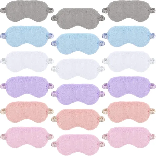 Vista 8 de SATINIOR 6 piezas de máscara de ojos de felpa suave para dormir, cubierta de ojos esponjosa para niñas y adultos recuerdos de fiesta