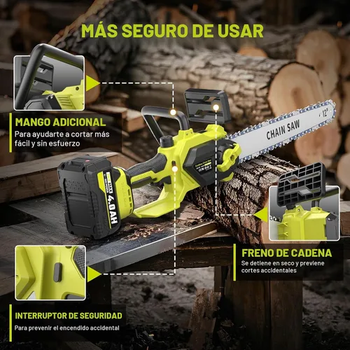 Vista 7 de Sierra de cadena inalámbrica de 12 pulgadas con batería de 2 x 4.0 Ah, 2 cadenas para corte de madera