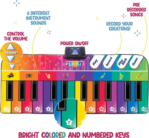 Vista 2 de Play22 Alfombrilla de piano de suelo de 6 pies para niños pequeños, tapete de juego de piano gigante, 24 teclas, 8 instrumentos musicales, volumen
